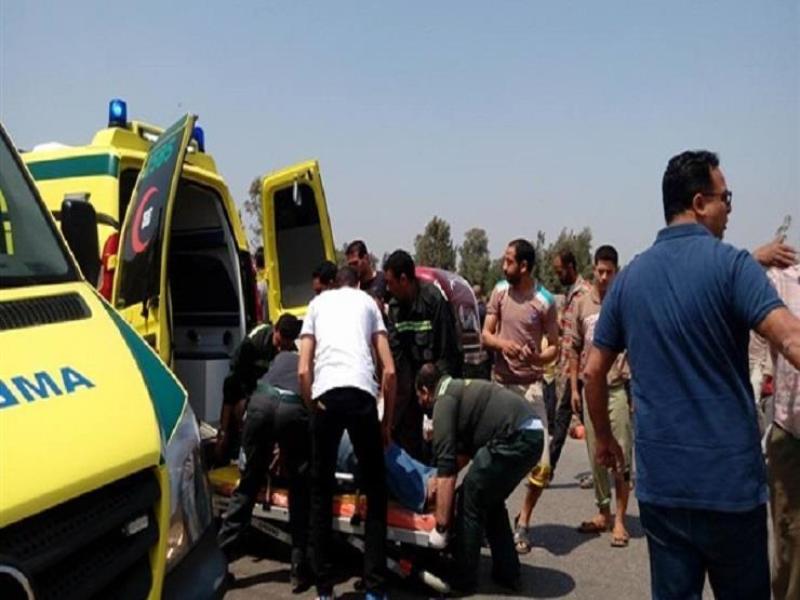 مصرع عامل وإصابة 12 شخص في انقلاب سيارة بطريق صحراوي الصف