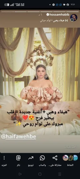 قلبى يطير فرح ..حسام حبيب يهنئ ”هيفاء وهبي ” بأغنيتها الجديدة ”توأم روحي ”