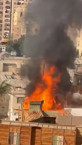 حريق هائل  يلتهم ديكور مسلسل ”الكينج” بطولة محمد عادل إمام داخل استديو مصر