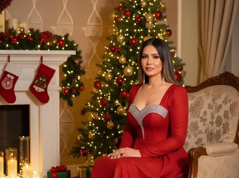 بالصور..إيناس عز الدين تحتفل بشجرة الكريسماس بإطلالة أنيقة