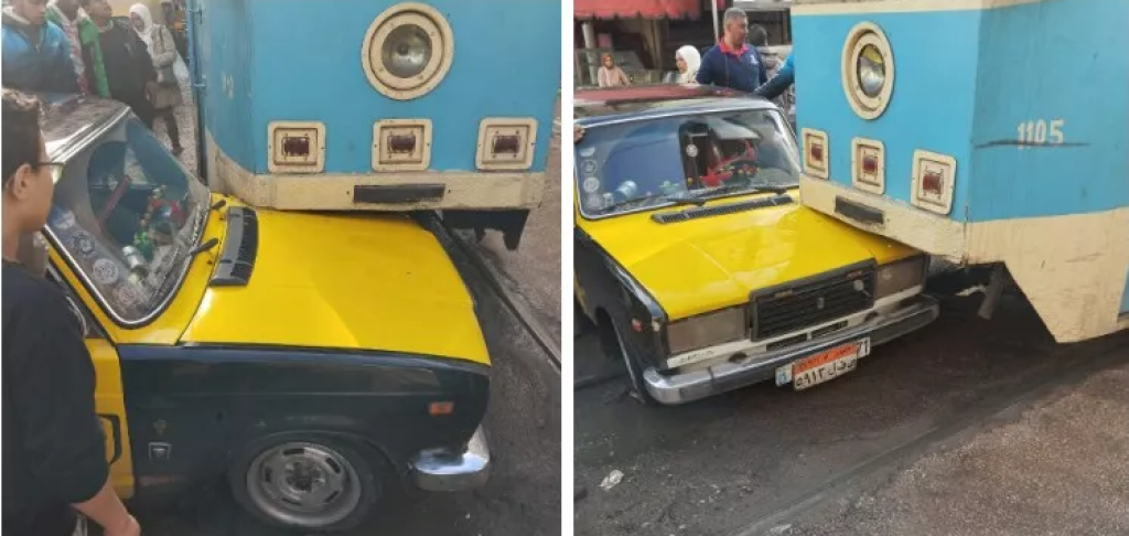 تصادم تاكسي بترام الرمل في الإسكندرية دون إصابات